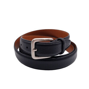 Mens Wearhouse Belt 52 Black Silver Tone Brass Buckle Full Grain Italian Leather